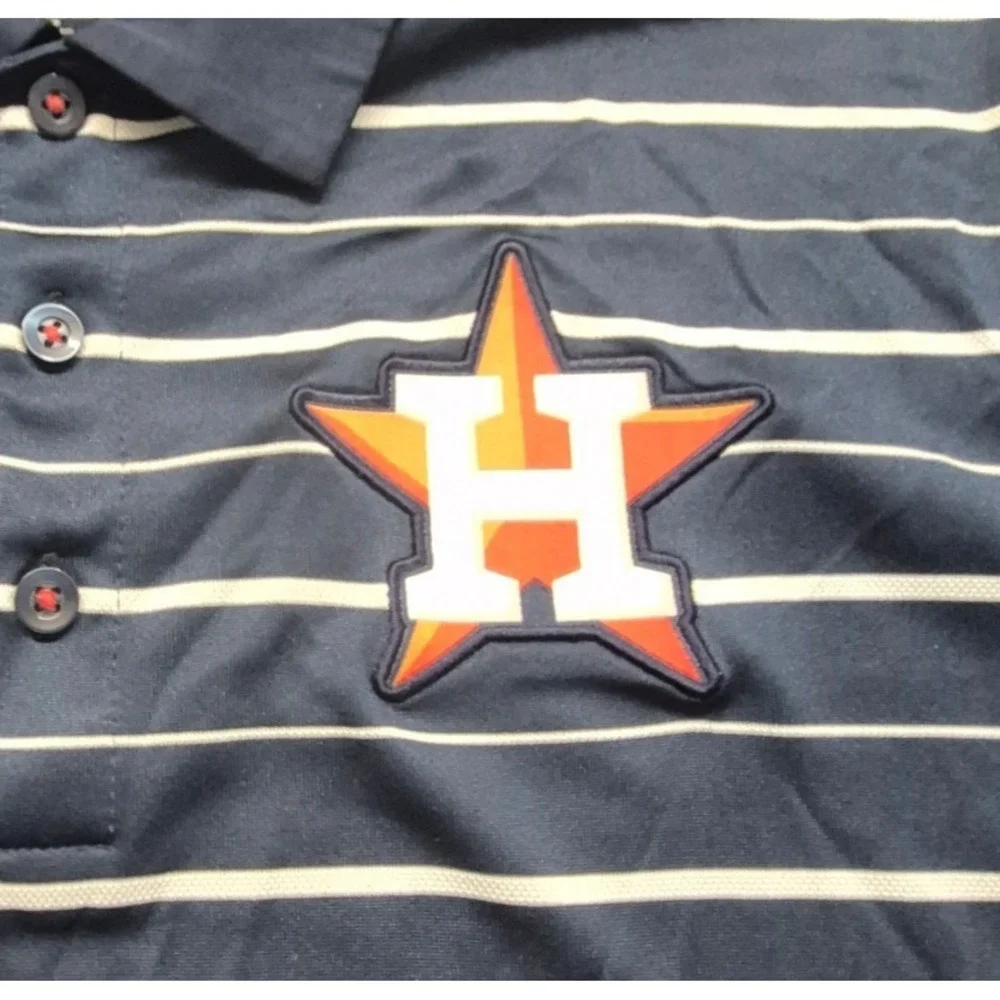 Houston Astros Nike Dri-Fit men's navy blue striped polo SM Logo MLB game day